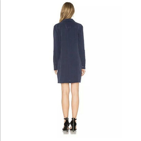 EUC EQUIPMENT  Knox Long Sleeve Button Up Dress  Navy Blue w Pockets 100% silk - Picture 3 of 9